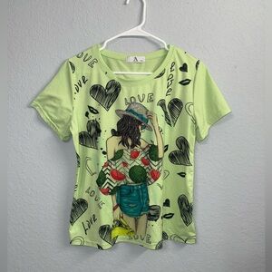 Graphic Tee with Heart and Watermelon Design